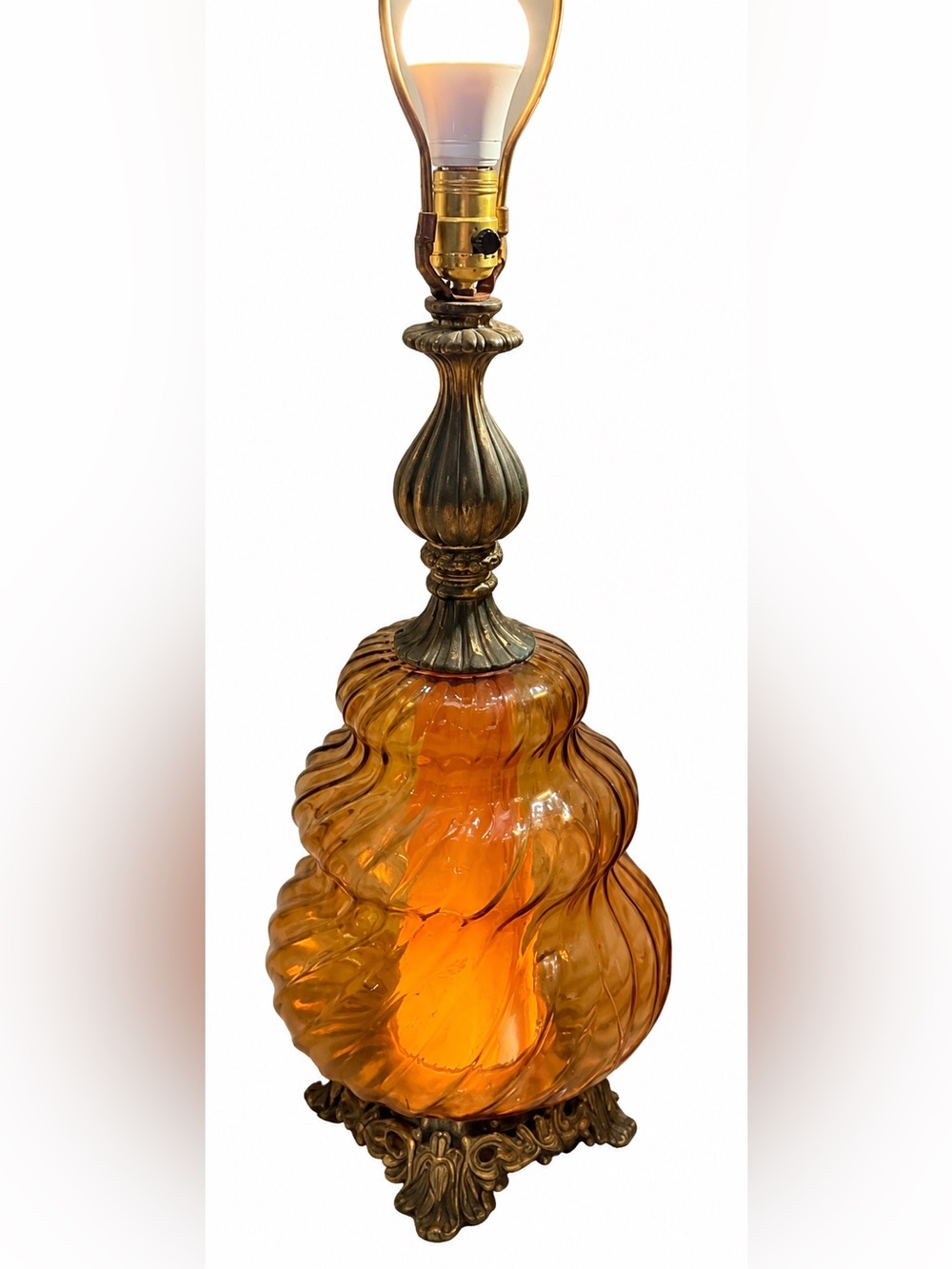 Vintage Chilo MidCentury Hollywood Regency Amber Glass 3Way Table Lamp Whimsgoth